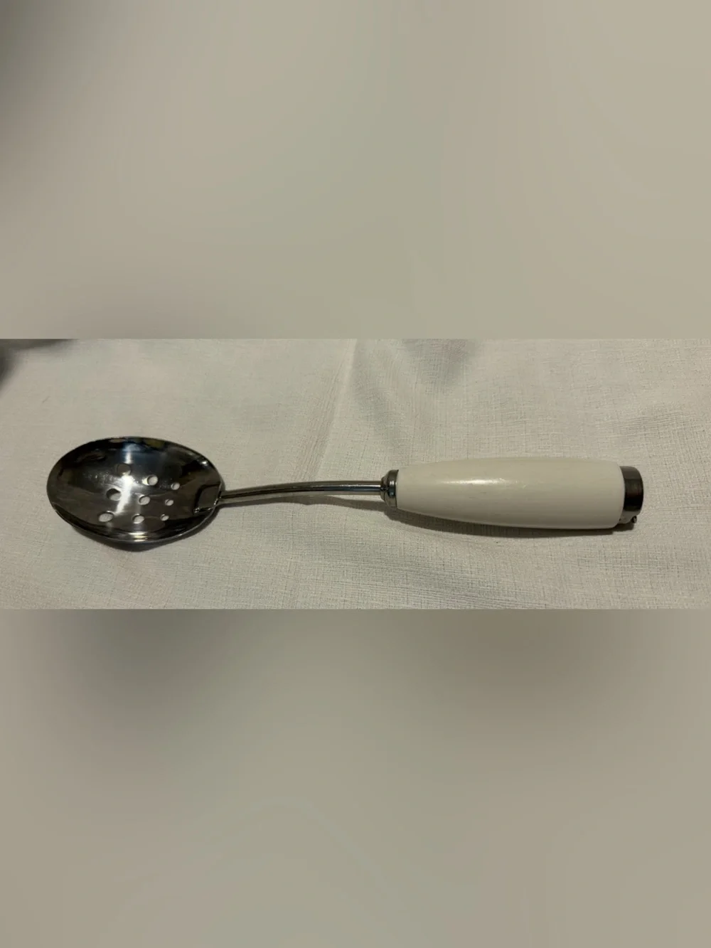 Vintage Corningware White Handle Stainless Steel Slotted ServingSpoon kitchen - Picture 1 of 7